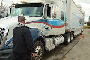 Student practicing truck driving road skills.